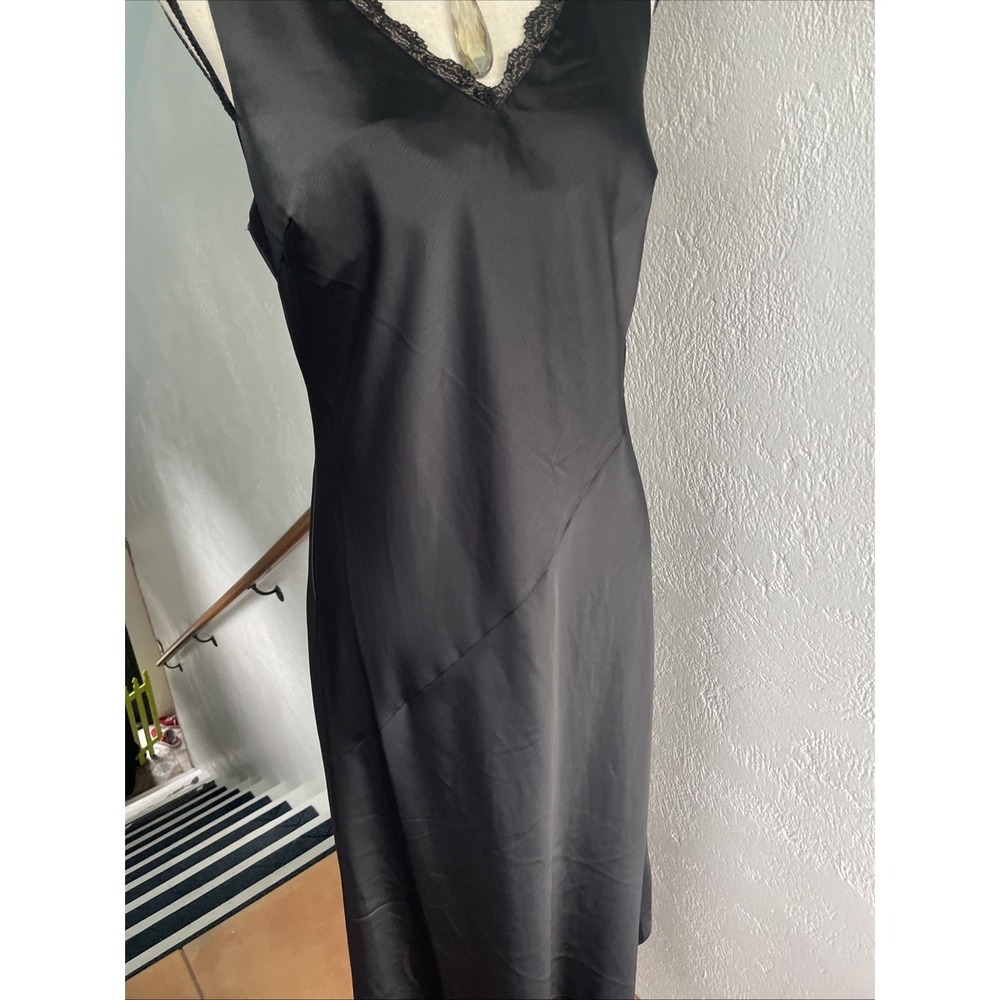 Nicole Miller Black Slip Dress Maxi Women Sz 8 Lace Trim Sleeveless - Picture 3 of 7